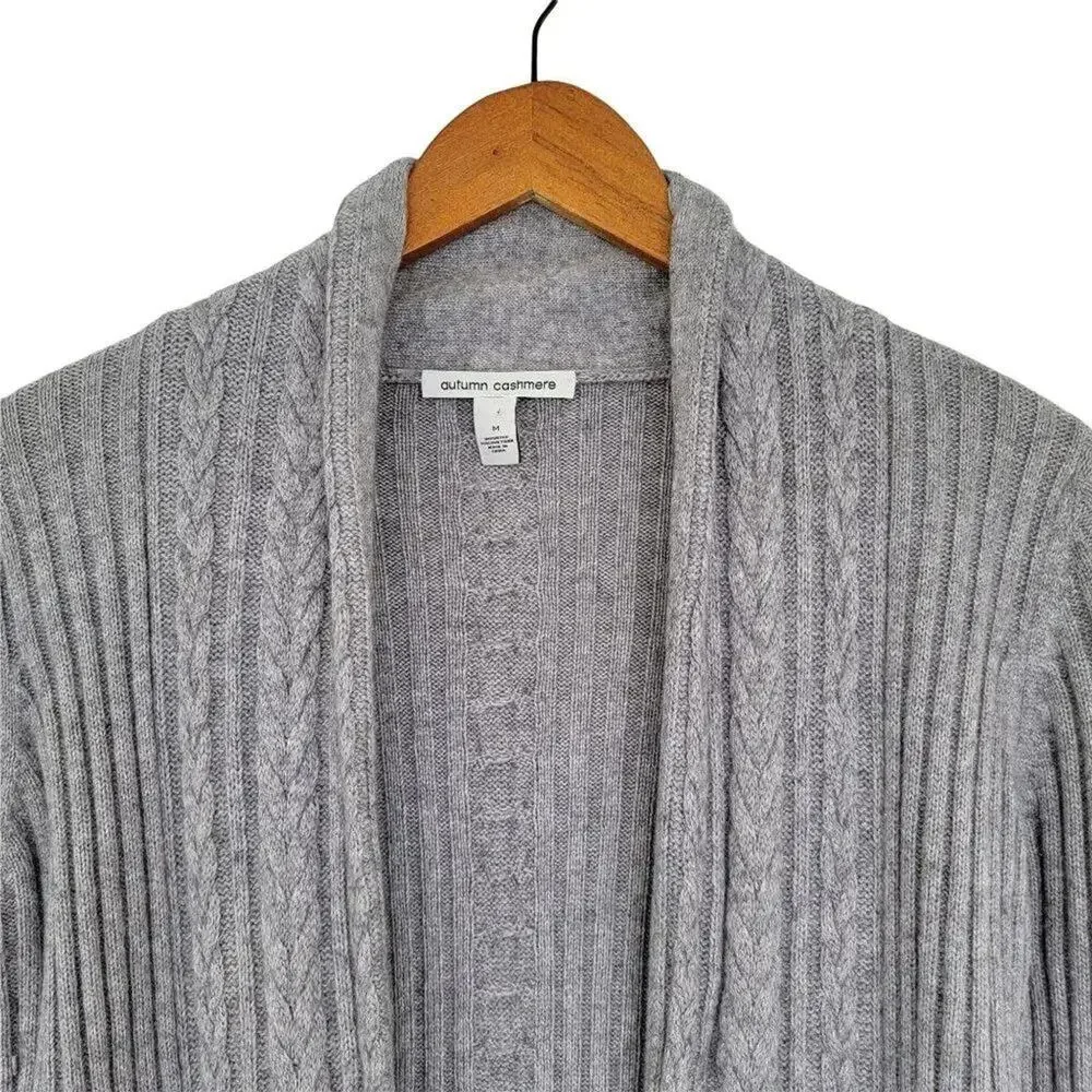 Autumn Cashmere Wool Asymmetric Open Front Cardigan Women M Gray Italian Yarn